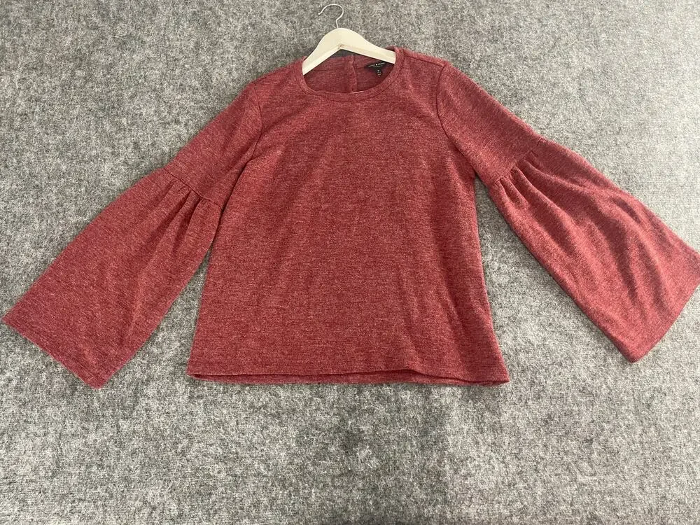 Lucky Brand Sweater Women Large Red Bell Sleeve Pullover Sweatshirt A9